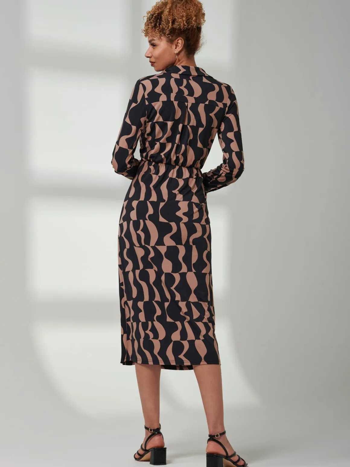 Becca Long Sleeve Jersey Shirt Dress, Brown Pattern