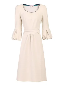 Bell Sleeve Boat Neck Pencil Dress, Beige