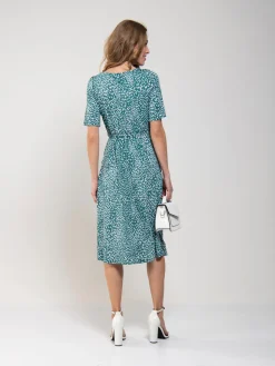 Belted Midi Jersey Dress, Green Animal