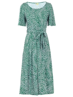 Belted Midi Jersey Dress, Green Animal