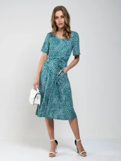 Belted Midi Jersey Dress, Green Animal