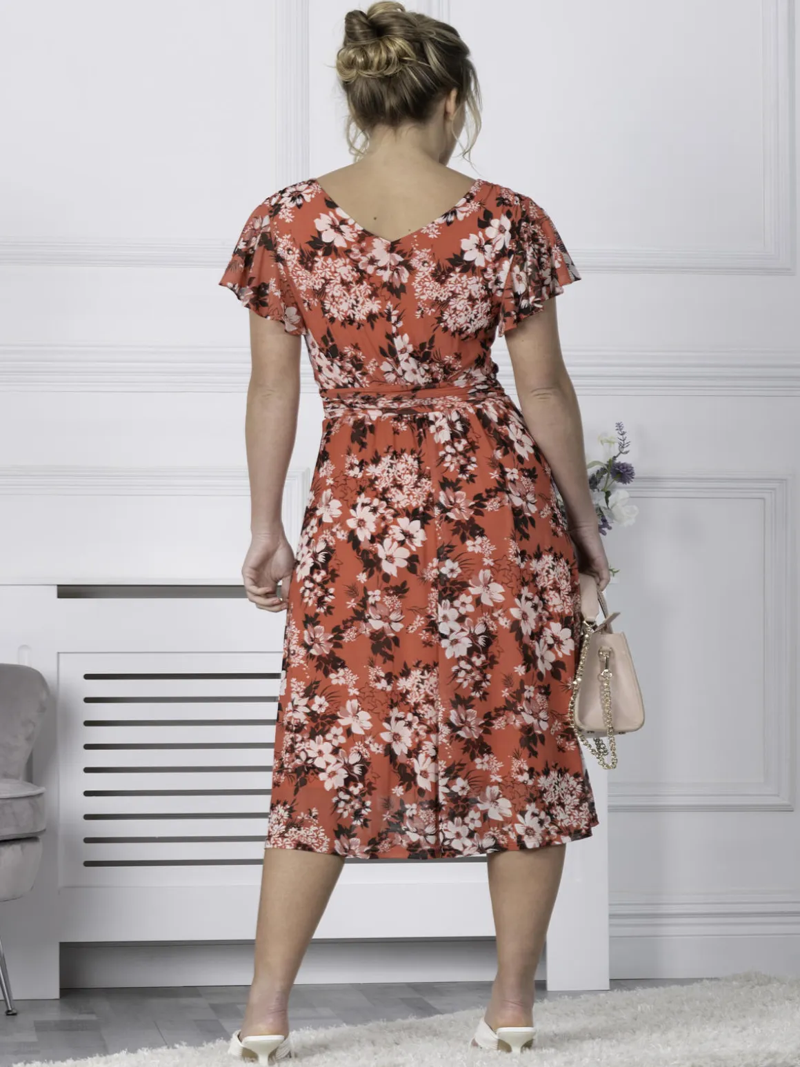 Bethany Mesh Midi Dress, Coral