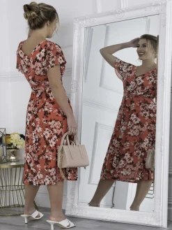 Bethany Mesh Midi Dress, Coral