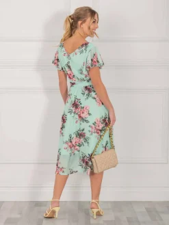 Bethany Mesh Midi Dress, Green Floral