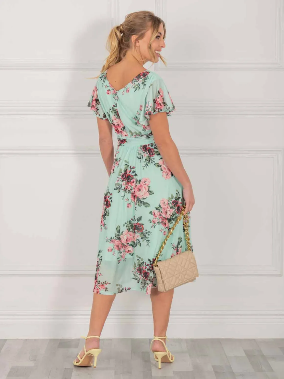 Bethany Mesh Midi Dress, Green Floral