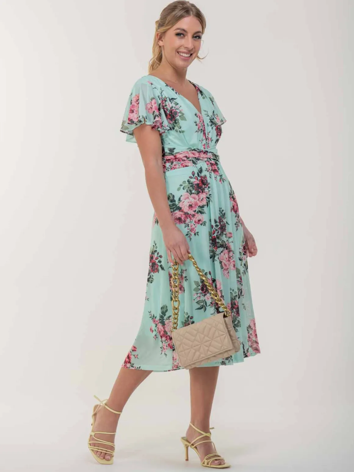 Bethany Mesh Midi Dress, Green Floral