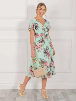 Bethany Mesh Midi Dress, Green Floral