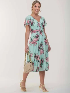 Bethany Mesh Midi Dress, Green Floral