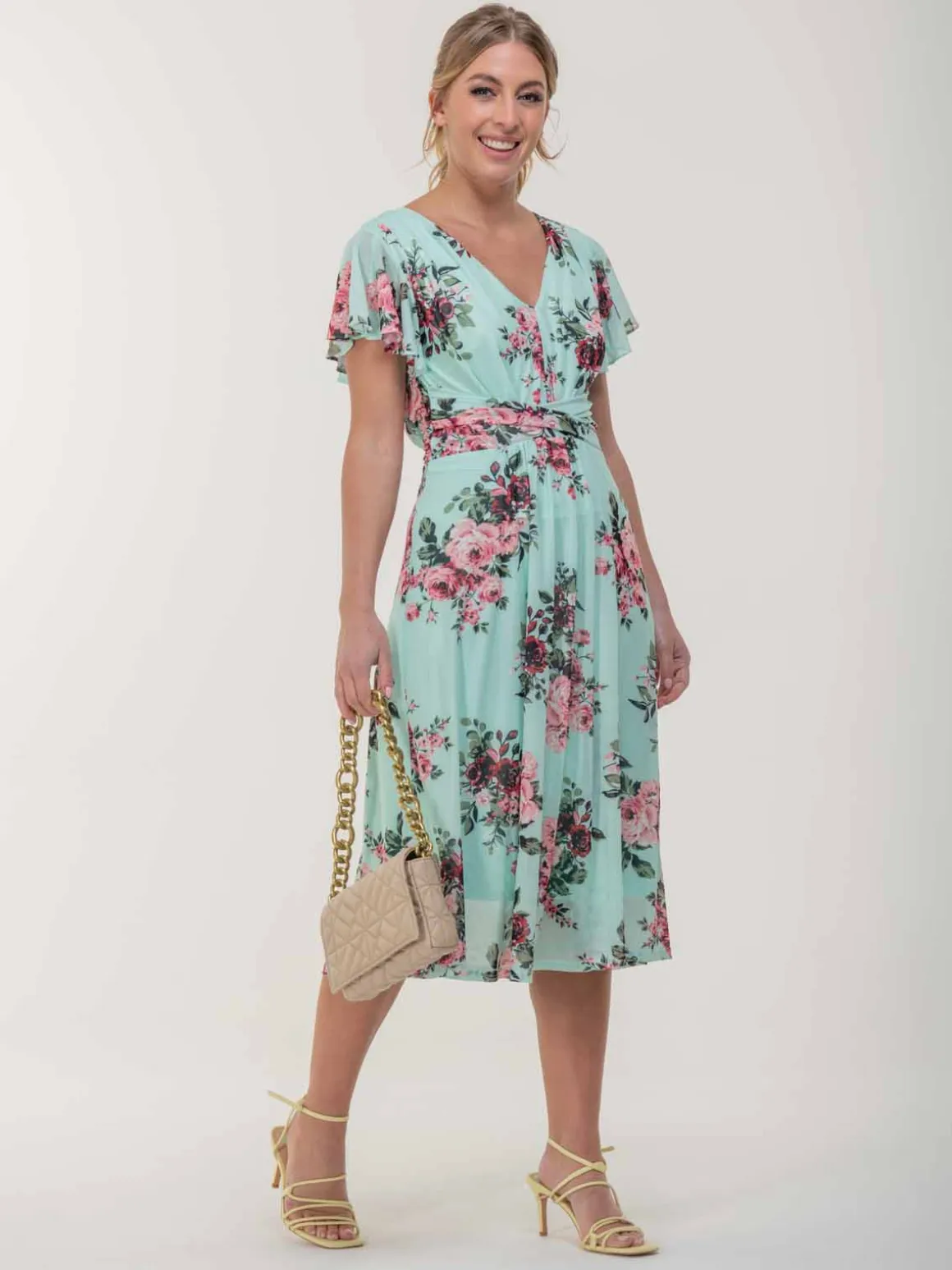 Bethany Mesh Midi Dress, Green Floral