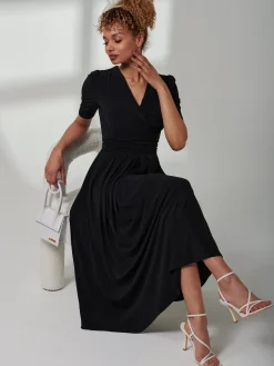 Bree Half Sleeve Jersey Maxi Dress, Black