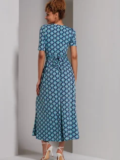 Bree Half Sleeve Jersey Maxi Dress, Blue Geo