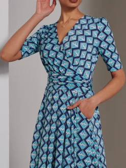 Bree Half Sleeve Jersey Maxi Dress, Blue Geo