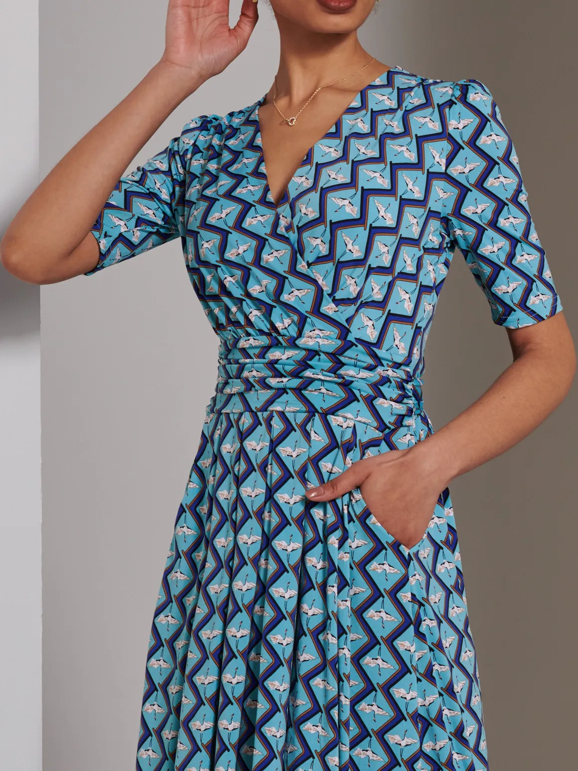 Bree Half Sleeve Jersey Maxi Dress, Blue Geo