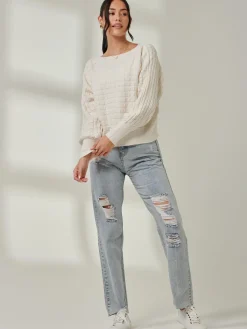 Bubble Stitch Batwing Knit Jumper, Oatmeal