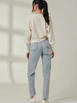 Bubble Stitch Batwing Knit Jumper, Oatmeal