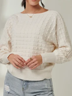 Bubble Stitch Batwing Knit Jumper, Oatmeal