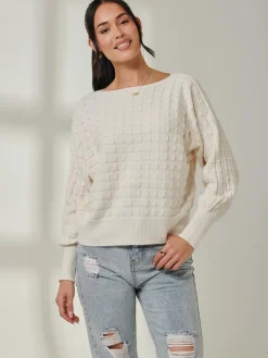 Bubble Stitch Batwing Knit Jumper, Oatmeal