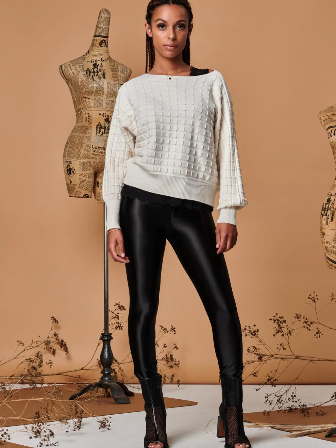 Bubble Stitch Batwing Knit Jumper, Oatmeal