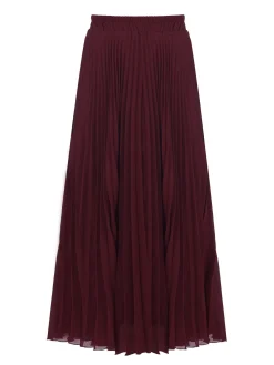 Burgundy Pleated Full Circle Midi Skirt