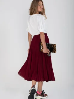 Burgundy Pleated Full Circle Midi Skirt