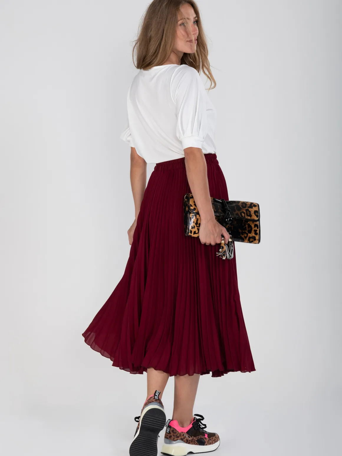 Burgundy Pleated Full Circle Midi Skirt