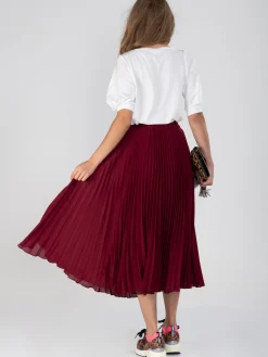 Burgundy Pleated Full Circle Midi Skirt