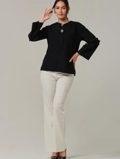 Button Bow Sleeve Knit Cardigan, Black