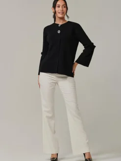 Button Bow Sleeve Knit Cardigan, Black