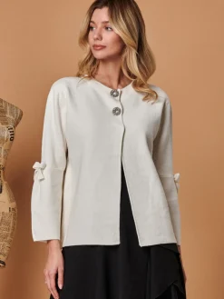 Button Bow Sleeve Knit Cardigan, Oatmeal