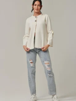 Button Bow Sleeve Knit Cardigan, Oatmeal
