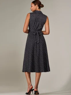 Button Sleeveless Midi Dress, Black Abstract