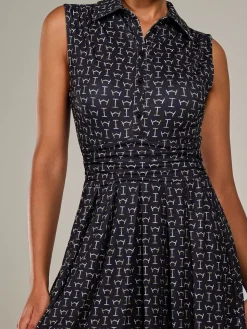 Button Sleeveless Midi Dress, Black Abstract