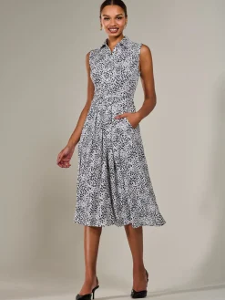 Button Sleeveless Midi Dress, Black Polka