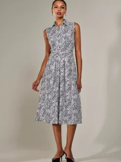 Button Sleeveless Midi Dress, Black Polka
