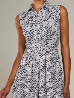 Button Sleeveless Midi Dress, Black Polka