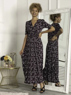 Calais Half Sleeve Maxi Dress, Navy Floral
