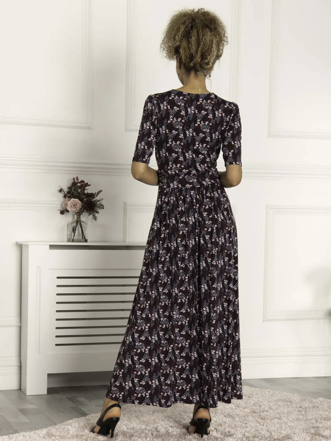 Calais Half Sleeve Maxi Dress, Navy Floral