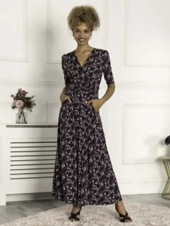 Calais Half Sleeve Maxi Dress, Navy Floral