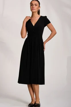 Cap Sleeve Jersey Midaxi Dress, Black