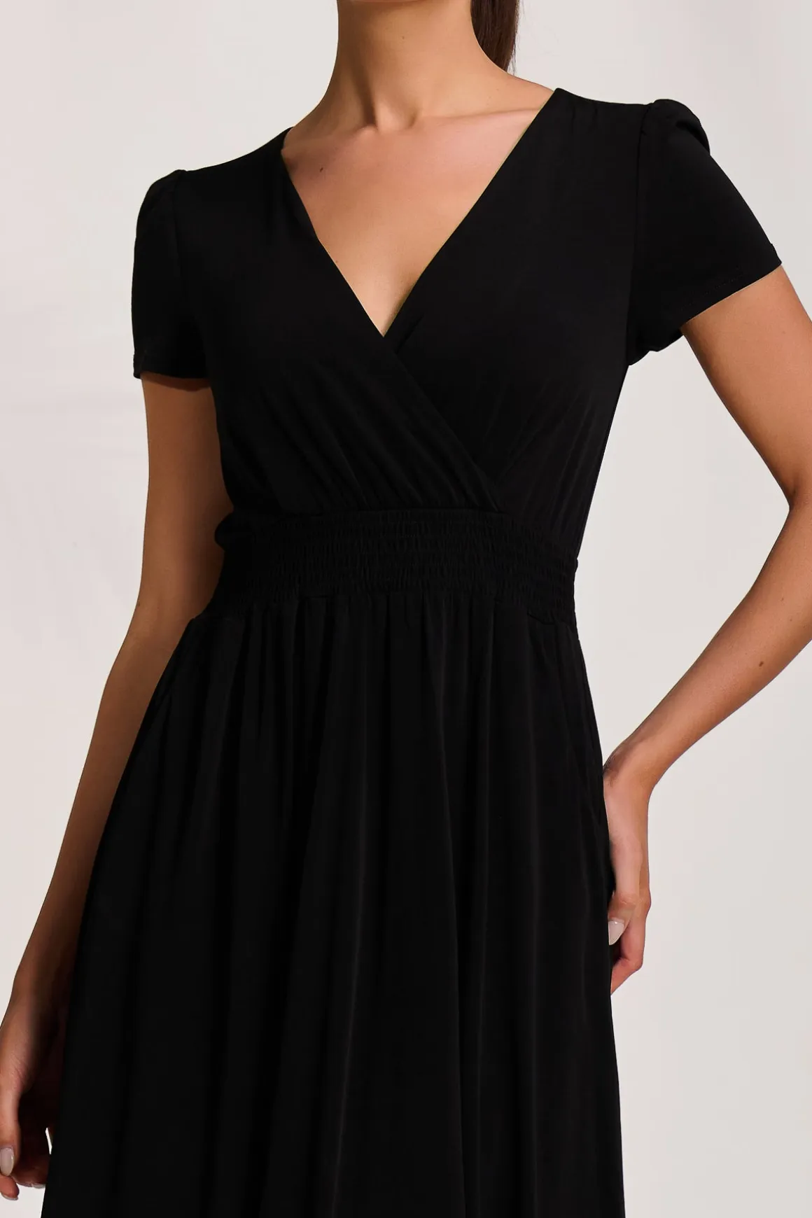Cap Sleeve Jersey Midaxi Dress, Black