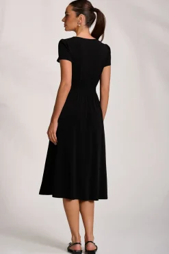 Cap Sleeve Jersey Midaxi Dress, Black