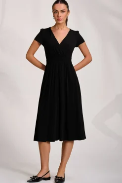 Cap Sleeve Jersey Midaxi Dress, Black