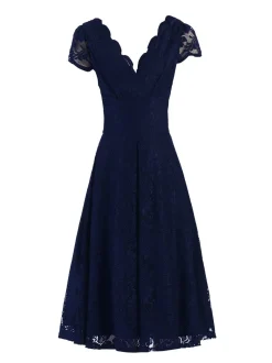 Cap Sleeve Lace Prom Dress, Navy