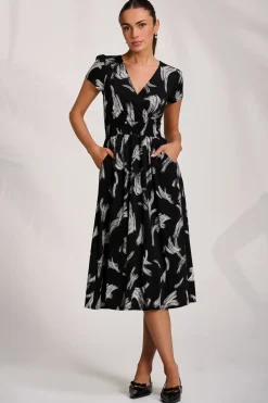 Cap Sleeve Printed Jersey Midaxi Dress, Black Abstract