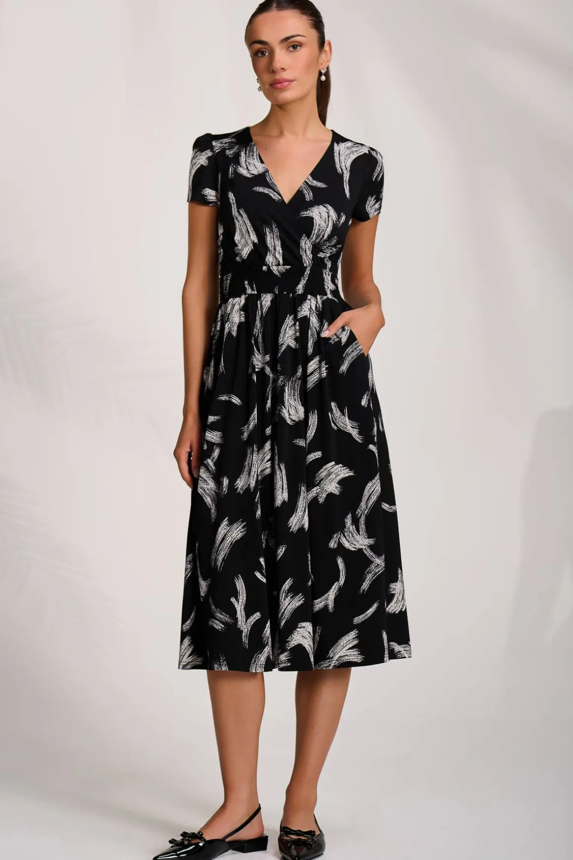Cap Sleeve Printed Jersey Midaxi Dress, Black Abstract