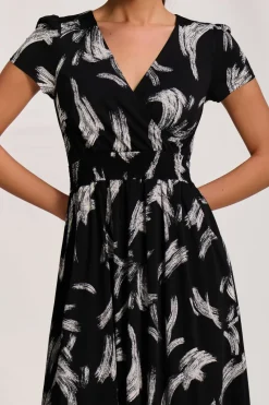 Cap Sleeve Printed Jersey Midaxi Dress, Black Abstract