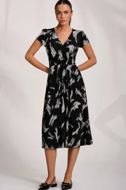 Cap Sleeve Printed Jersey Midaxi Dress, Black Abstract