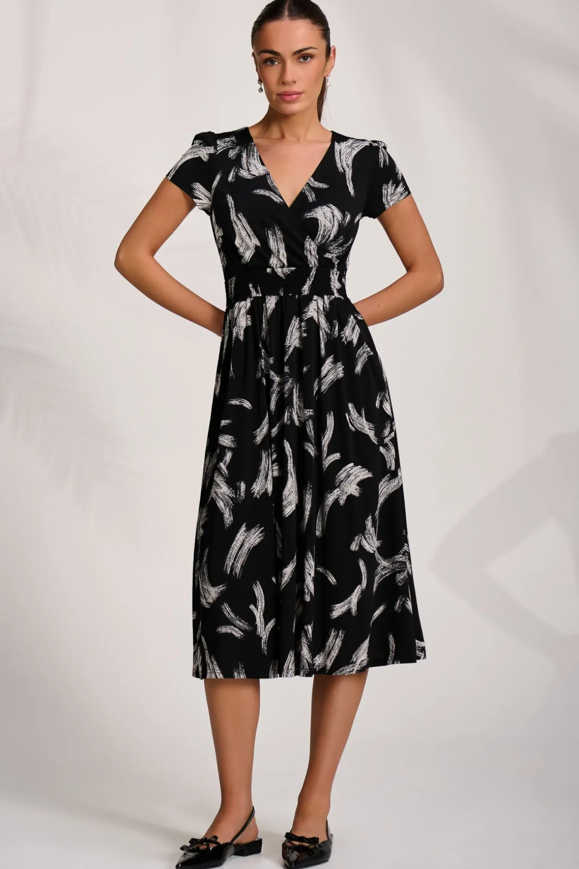 Cap Sleeve Printed Jersey Midaxi Dress, Black Abstract
