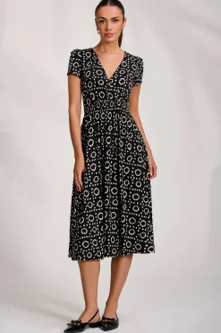 Cap Sleeve Printed Jersey Midaxi Dress, Black Geo