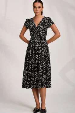 Cap Sleeve Printed Jersey Midaxi Dress, Black Geo